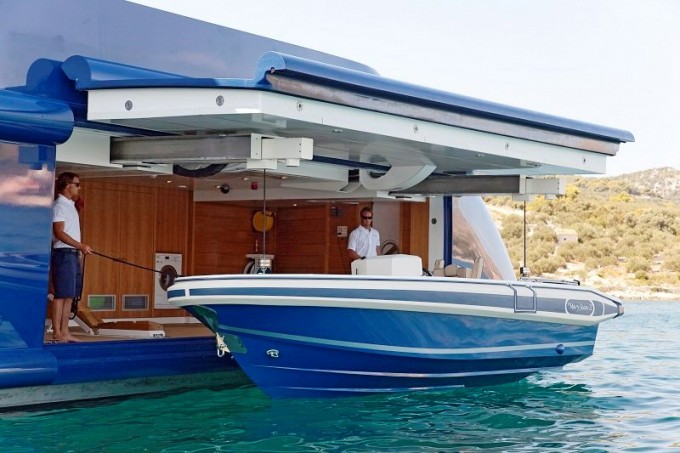 MY MARY JEAN II - Aft Tender Garage at Launching